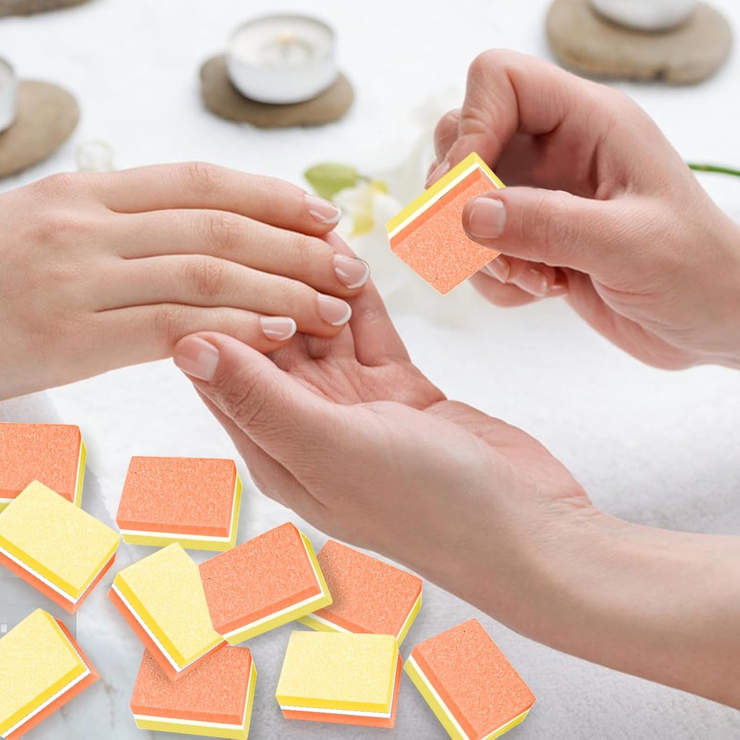 50 Pcs Sponge Nail Buffers,100/180 Grit Mini Nail Files,Mini Buffer Block Nail File for Acrylic & Natural Nails,Double-Sided Buffing Blocks for Manicure & Pedicure,Salon & Home Use(Yellow and Orange)
