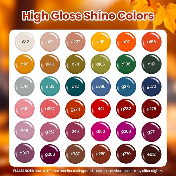beetles Winter Gel Polish Set - Waltz of Leaves Collection, Brown Orange Red Purple Blue Colors Gel Polish Set With 4pcs Base and Glossy Matte Glitter Top Coat Soak Off UV Led Nails Gift for Women