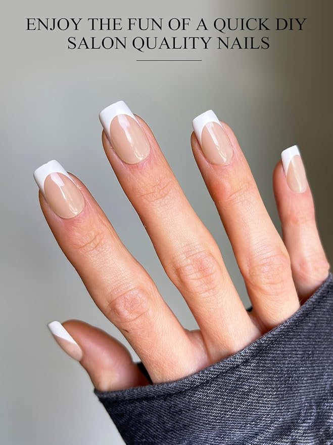 EBANKU 20Pcs Semi-Cured Gel Nail Strips,Terra Cotta Deep French Nail Sticker, Lasting Waterproof Full Wraps Stickers for Salon Manicures, Perfect for Women, Girl with File and Stick