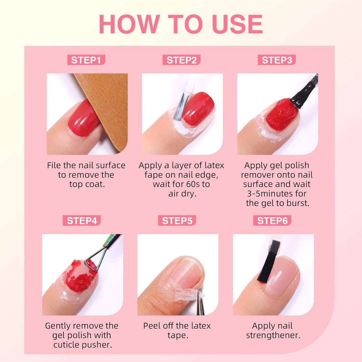 Gel Polish Remover Kit for Nails, 15ml Gel Polish Remover with 15ml Liquid Peel off Latex Tape, Fast Removal in 3-5 Minutes, No Soaking Or Wrapping, Peel Off Barrier Protector