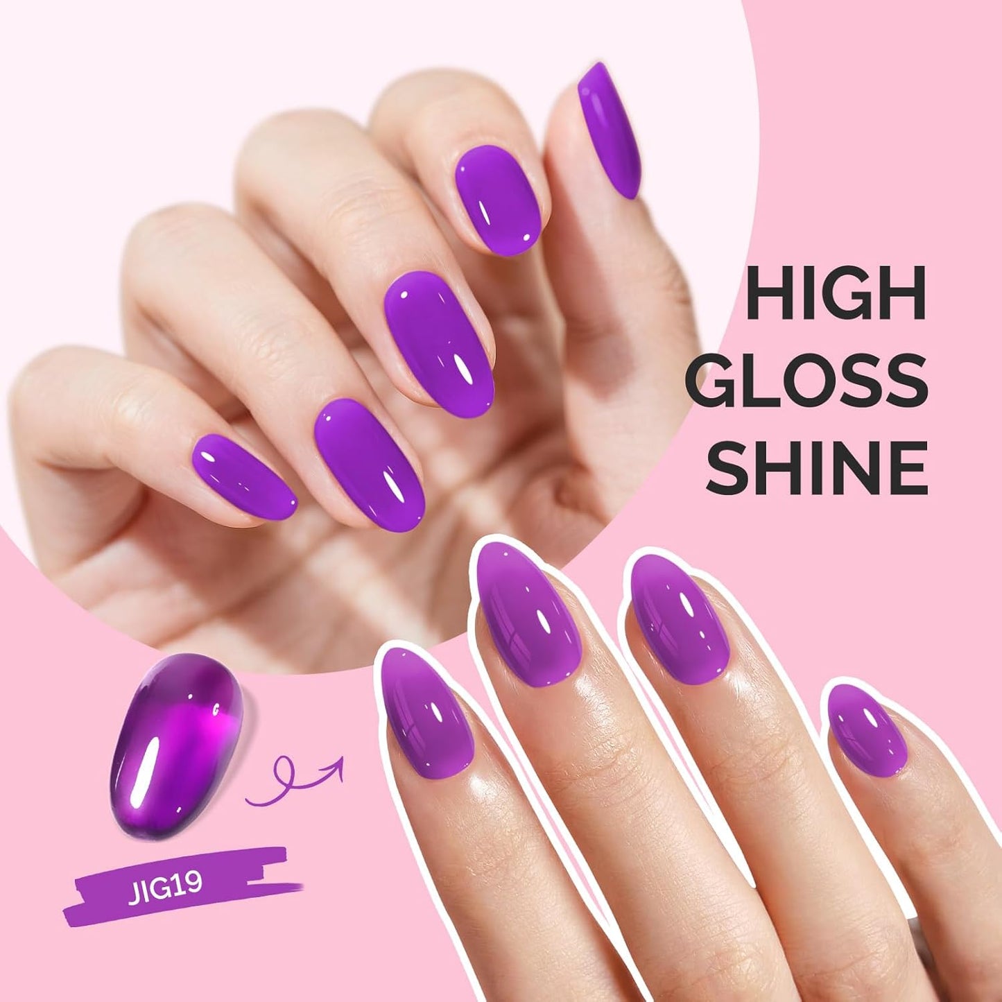 MelodySusie Purple Gel Nail Polish, 0.5Fl.oz Jeweliver Gel Polish Milky Dark Neon Color Purple Soak Off UV LED Light Cure Gift for Women Girls Nail Art Manicure DIY at Home JIG19