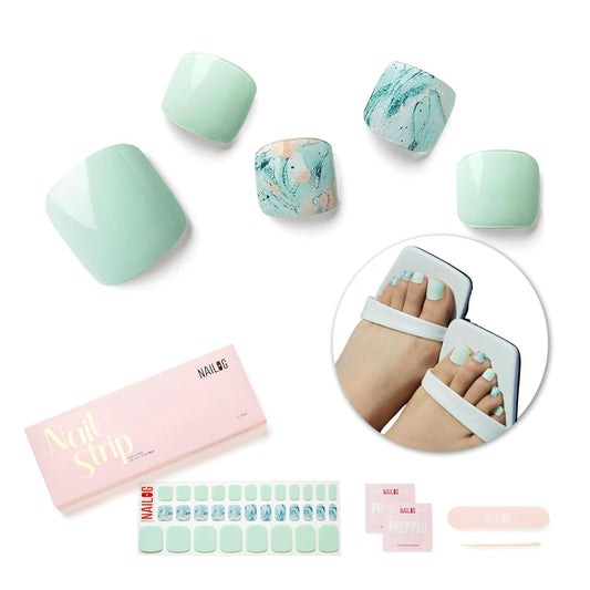 NAILOG Semi Cured Gel Nail Strips, Toe Nail Polish Strips with Glossy Gel Finishing | Buy 3 Get 1 UV Lamp| 32 Pieces Long Lasting Pedi Stickers| Baby Blue