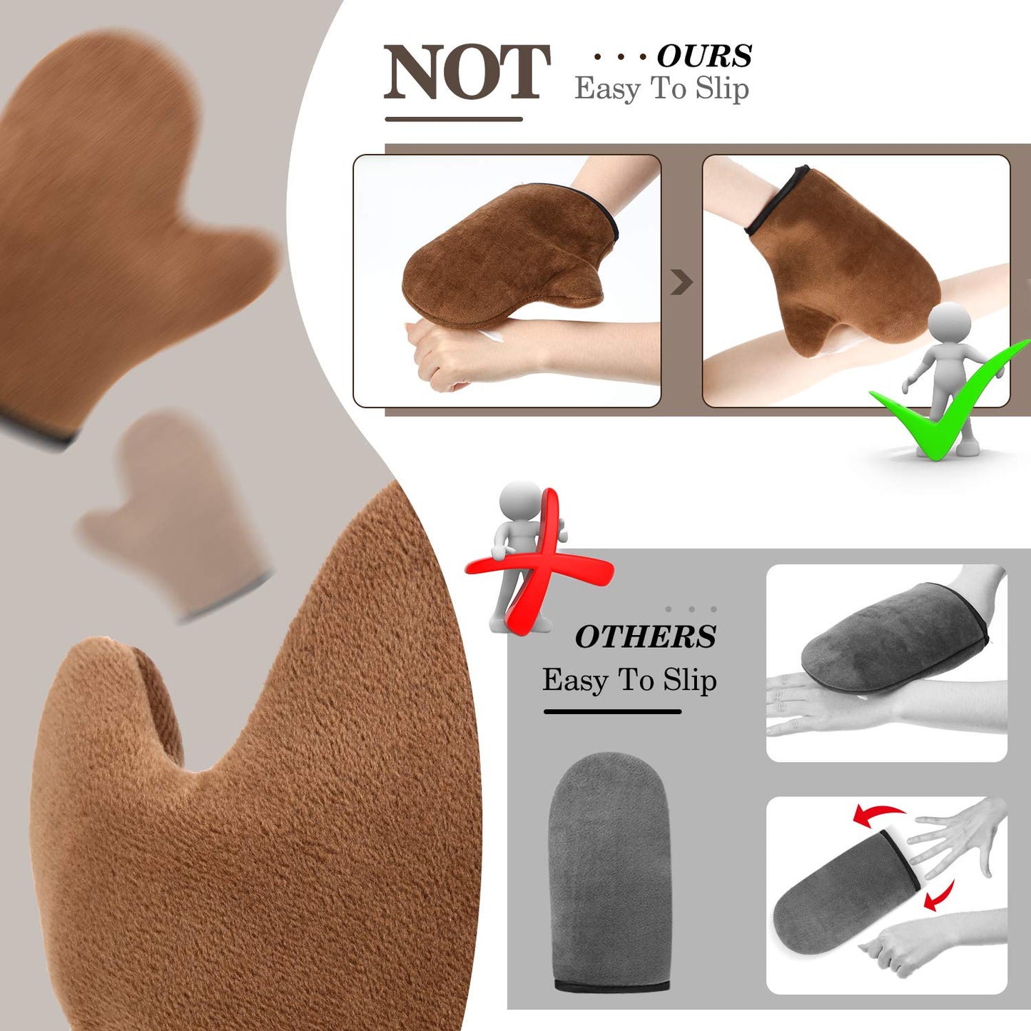 SATINIOR 4 Packs Self Tanning Mitt Applicators Double Sided Sunless Tanning Mittens Reusable Applicator Mittens Tanner Gloves with Thumb(Brown)