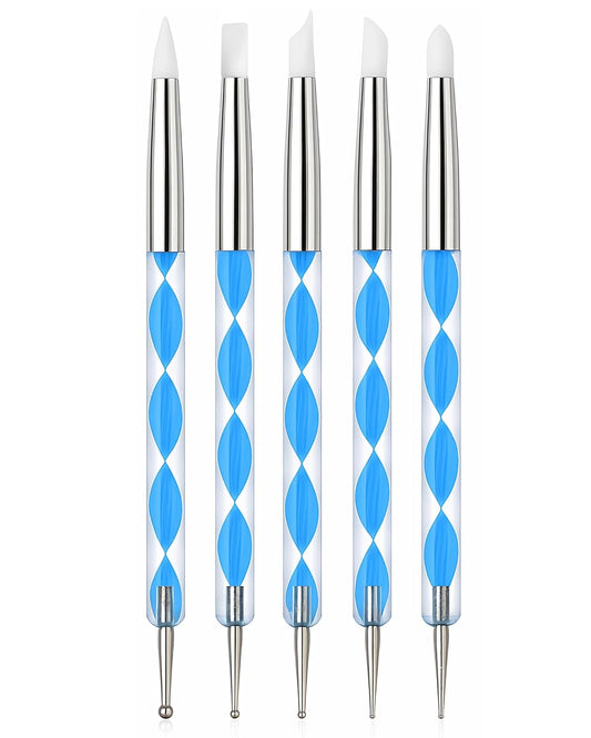 5PCS Dual-Ended Nail Art Dotting Pens – Silicone Sculpting & Dotting Tools Set for Acrylic Gel Nail Design, Gradient, Carving, DIY Manicure