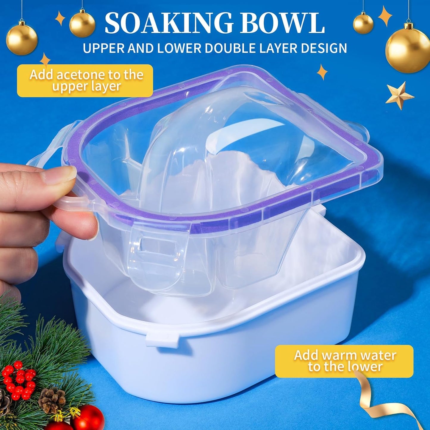 Teenitor Soak Off Bowl Nail Soaking Bowl Acetone Proof, Soak Off Gel Polish Remover Bowl, Dip Powder Remover Tools Cuticle Pusher Peeler Cuticle Oil Nail File Buffer Manicure Bowl for Hand, Lavender