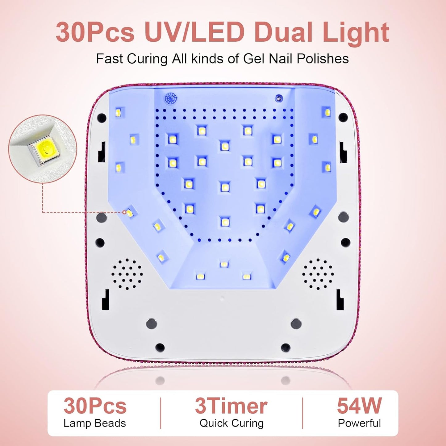 Cordless UV Nail Lamp, 54W Rechargeable UV Light for Gel Nails, Nail Dryer with 3 Timer Modes, Professional Quick Dry Curing Lamp for Salon & Home (Red Diamond)
