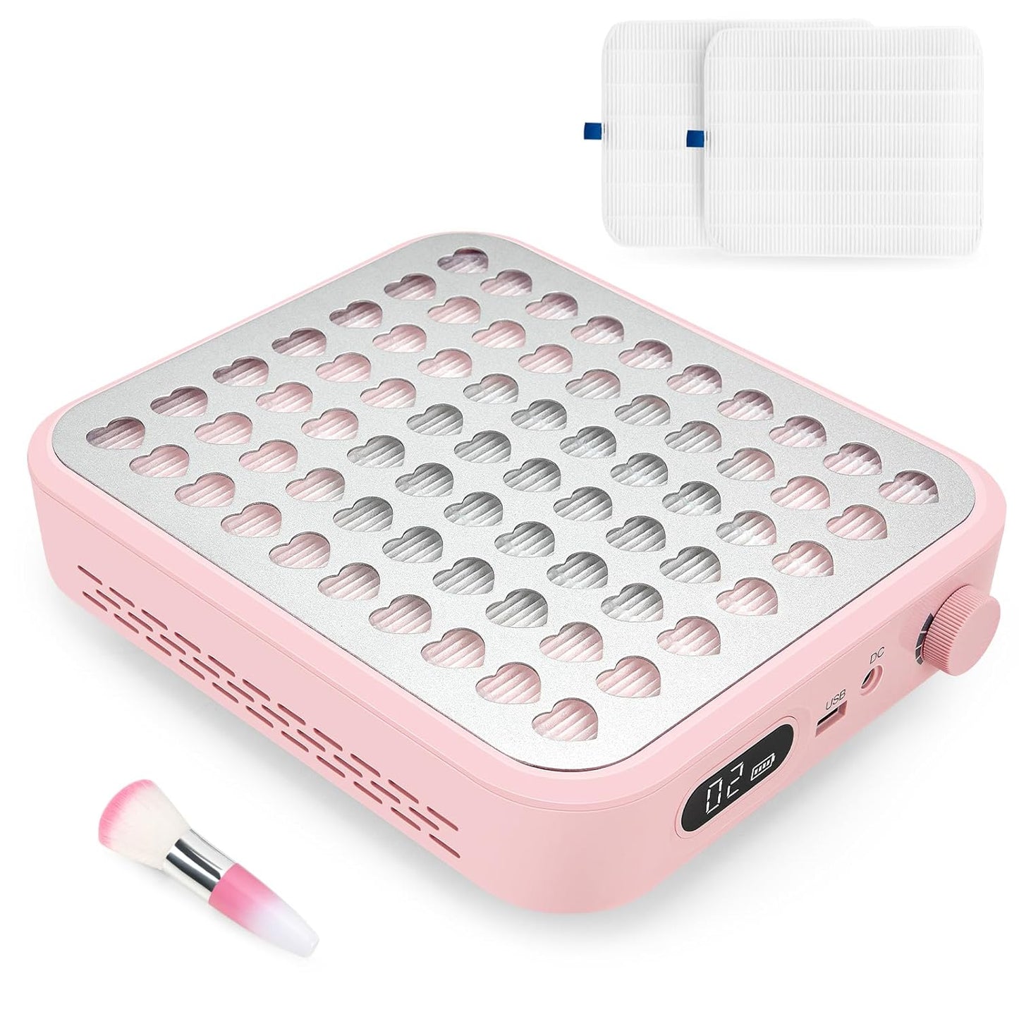 Rechargeable Cordless Nail Dust Collector: Powerful Quiet Nail Fan Vacuum Dust Collector with 2 Filters 1 Brush, Nail Vent Dust Extractor Cleaner for Acrylic Gel Nail Polishing Nail Tech Use, Pink