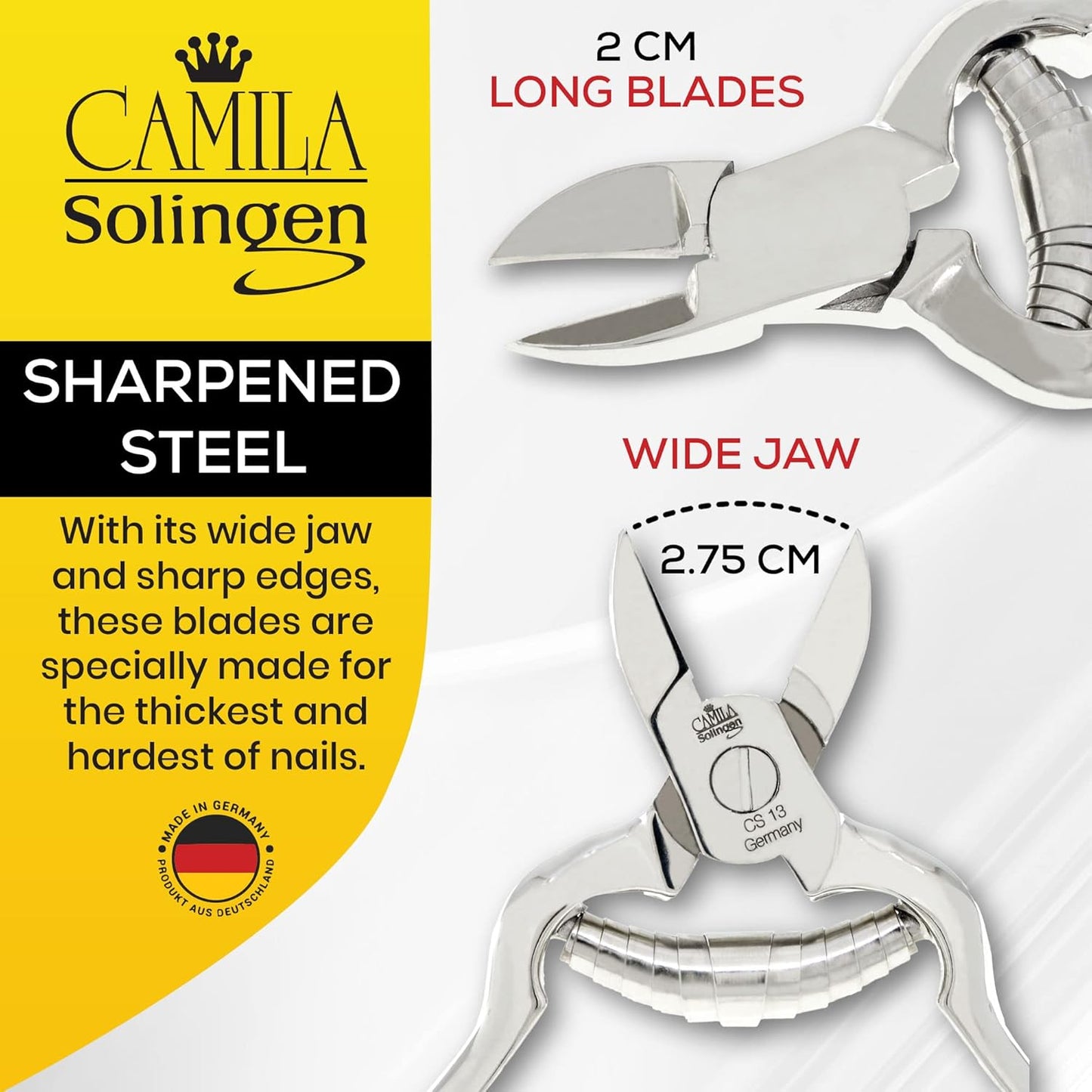 CS13 Large Heavy Duty Toe Nail Clipper for Thick Nails, Manicure and Pedicure & CS19 Large Professional Sapphire Metal Nail File for Fingernail and Toenail, Made in Solingen, Germany