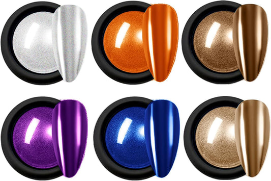 Chrome Nail Powder Luster Mirror Glitter Effect Pigment Iridescent Aurora Fairy Kit for Gel Polish Nail Art Decoration, 6 Colors Chrome Powder for Nails