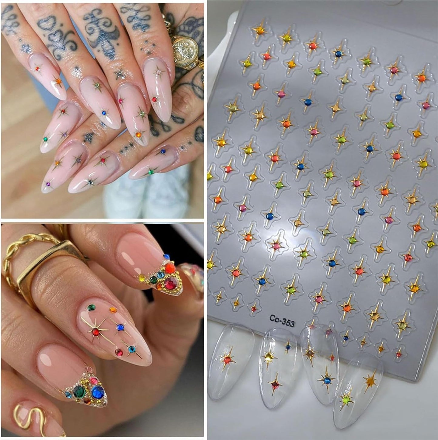 Star Nail Art Stickers Decals 5D Colorful Star Nail Stickers Embossed Nails Design Self-Adhesive for Women DIY Manicure Nails Art Decorations