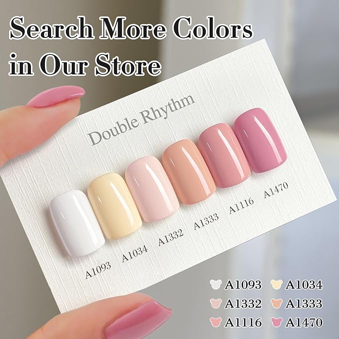 Double Rhythm 0.50 OZ Gel Polish Hema Free Same Color Same Bottle Golden Round Translucent Neutral Natural Milky 15 ML Jelly UV Polish Art DIY at Home (White-C1093)