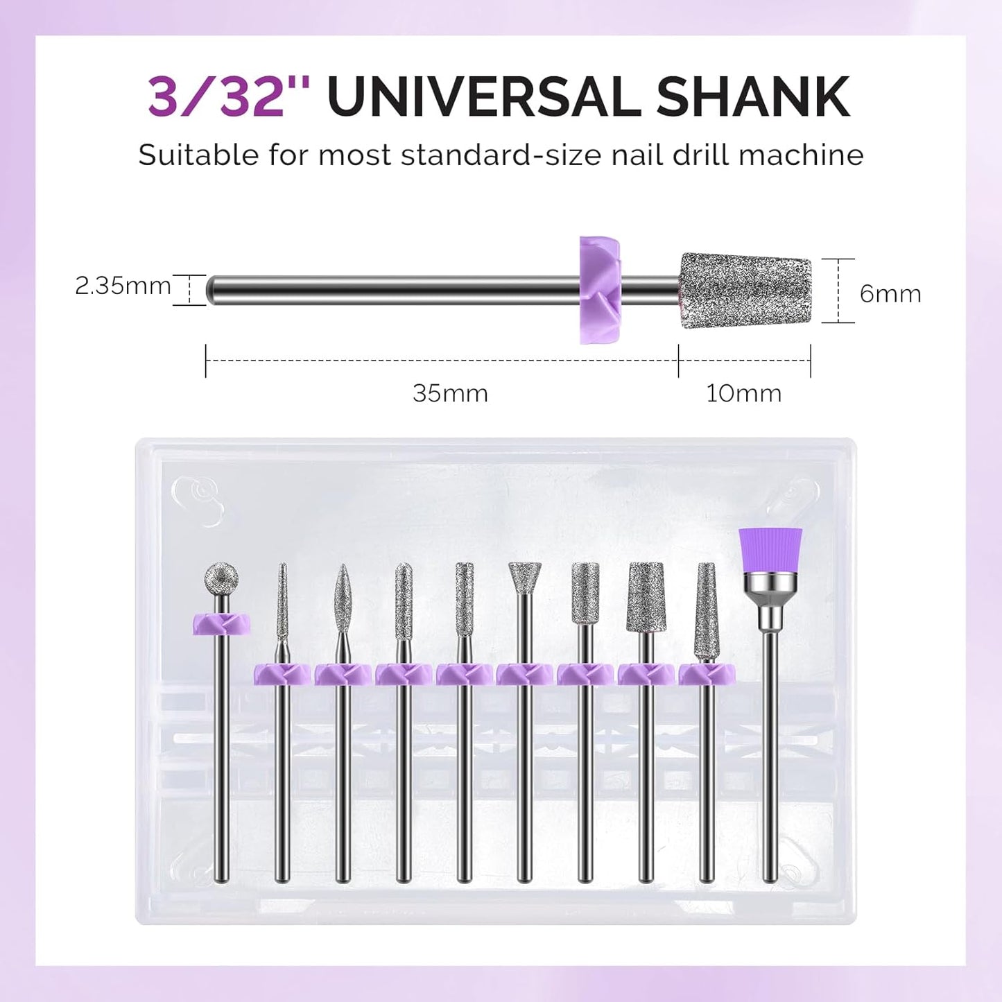 MelodySusie Nail Drill Bits, 10Pcs Diamond Sanding Bit Set with 40pcs Small Sanding Bands (#120#180#240 Grits) with 3.1mm Mandrel Bit, Nail Gel Polish Remover Tool for Acrylic Nails Manicure Nail Prep