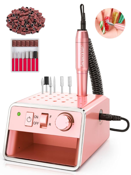Electric Nail Drill Machine, Professional Electric Nail File for Dip Powder Nail Filer, Efile Manicure and Pedicure Tools with Storage Nail Accessories Function for Grinding Polishing Trimming，Pink