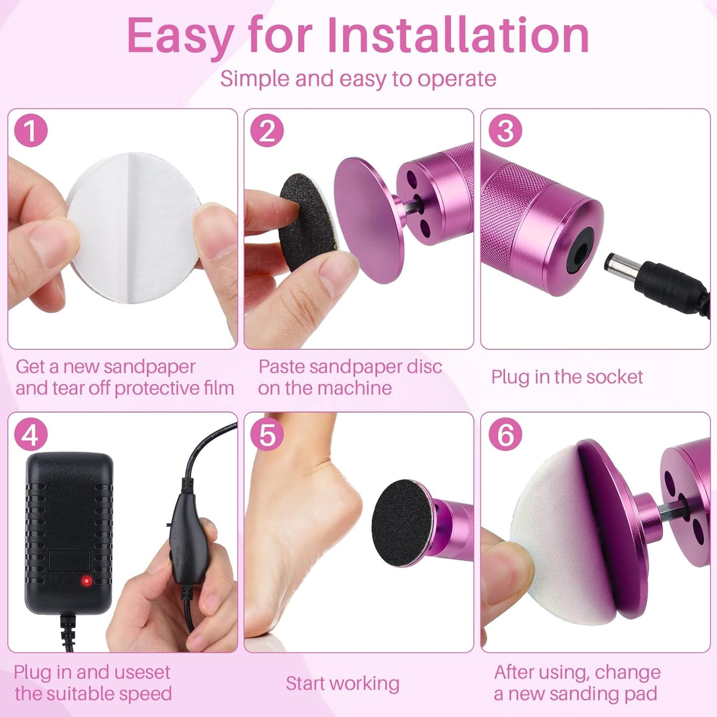 Electric Foot Callus Remover, 2-in-1 Electric Foot Filer/Nail Filer, Callus Remover for Feet with 60Pcs+12Pcs Sandpaper Discs，Holiday Gift Foot Repair Tool, Pink