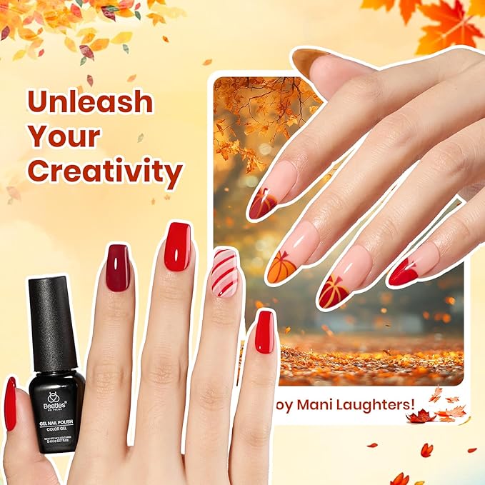 beetles Winter Gel Polish Set - Waltz of Leaves Collection, Brown Orange Red Purple Blue Colors Gel Polish Set With 4pcs Base and Glossy Matte Glitter Top Coat Soak Off UV Led Nails Gift for Women