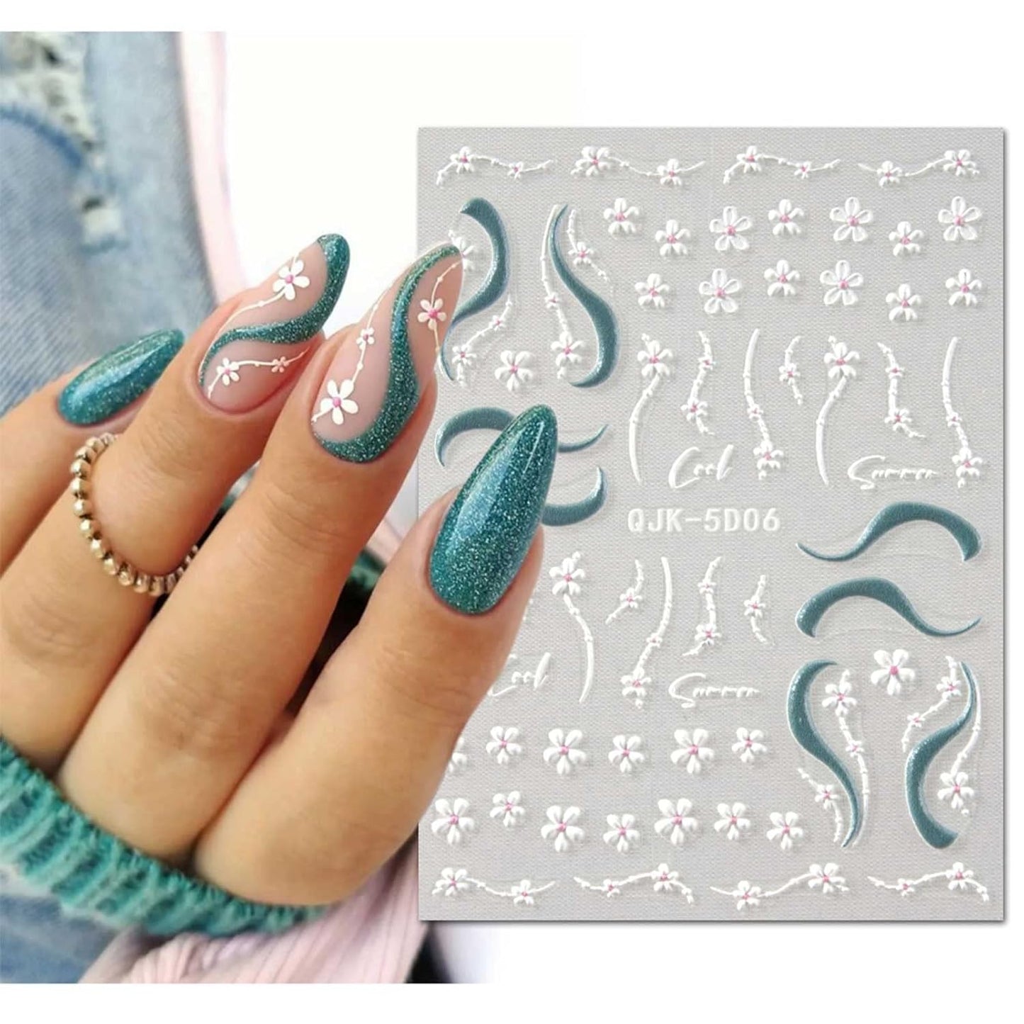 JMEOWIO 3D Embossed Spring Flower Nail Art Stickers Decals Self-Adhesive Pegatinas Uñas 5D Colorful Summer Floral Nail Supplies Nail Art Design Decoration Accessories 4 Sheets