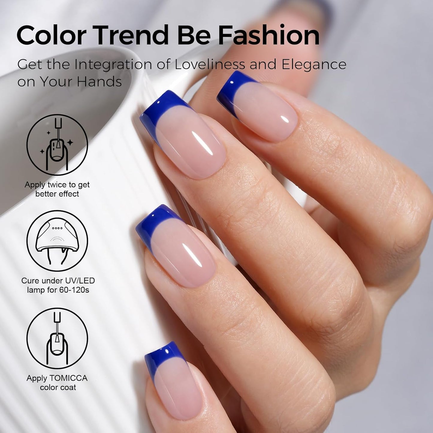 TOMICCA Blue Gel Nail Polish, 15ML Royal Blue Color Gel Polish, Soak Off UV LED Cure Nail Polish Nail Art Home DIY Manicure Nail Salon Varnish