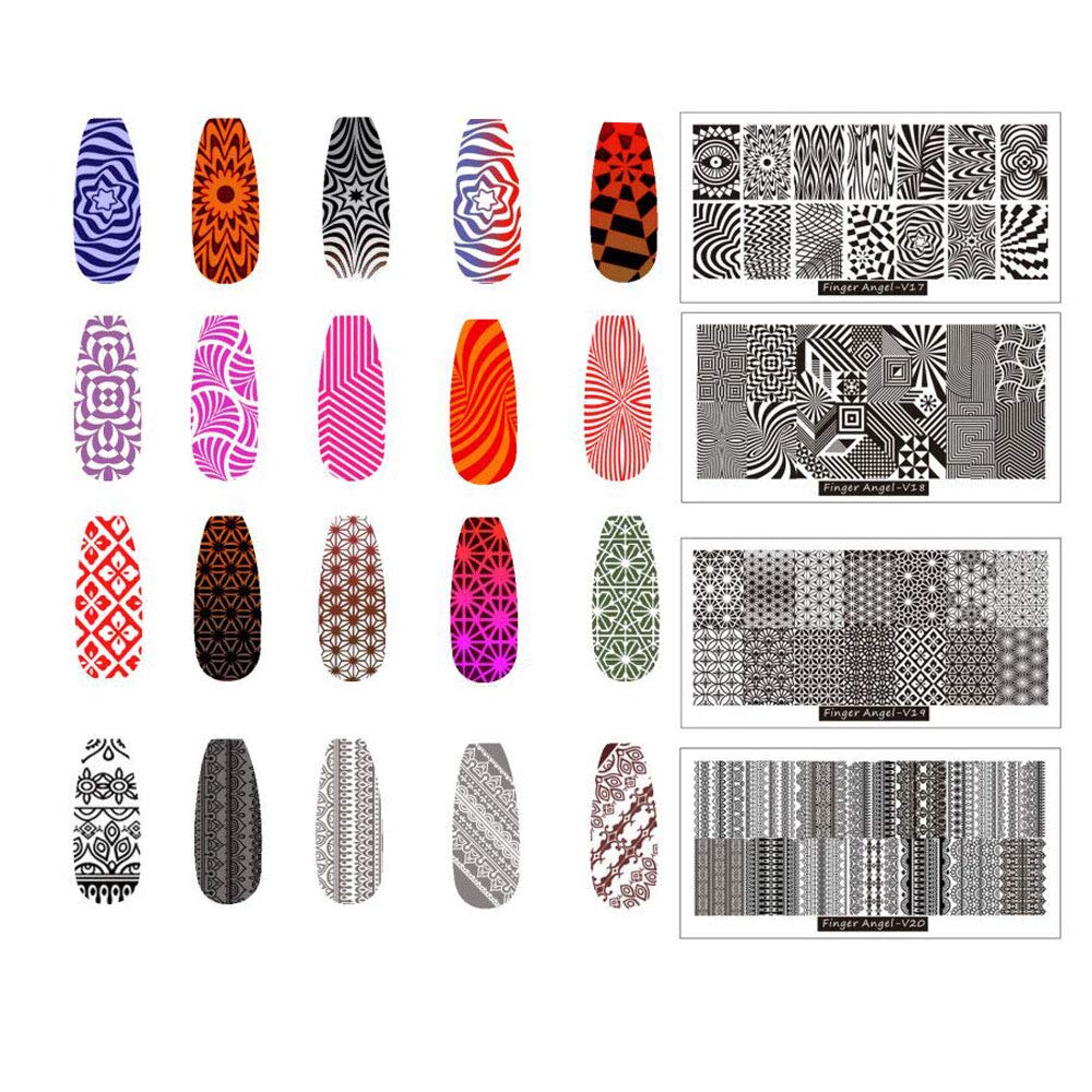 8pcs Nail Stamp Plates + Nail Stamper with Scraper+ 1 Pcs storage bag Nails Art Stamping Plate Scraper Stamper Set Leaves Flowers Animal Template Image (V17-24)
