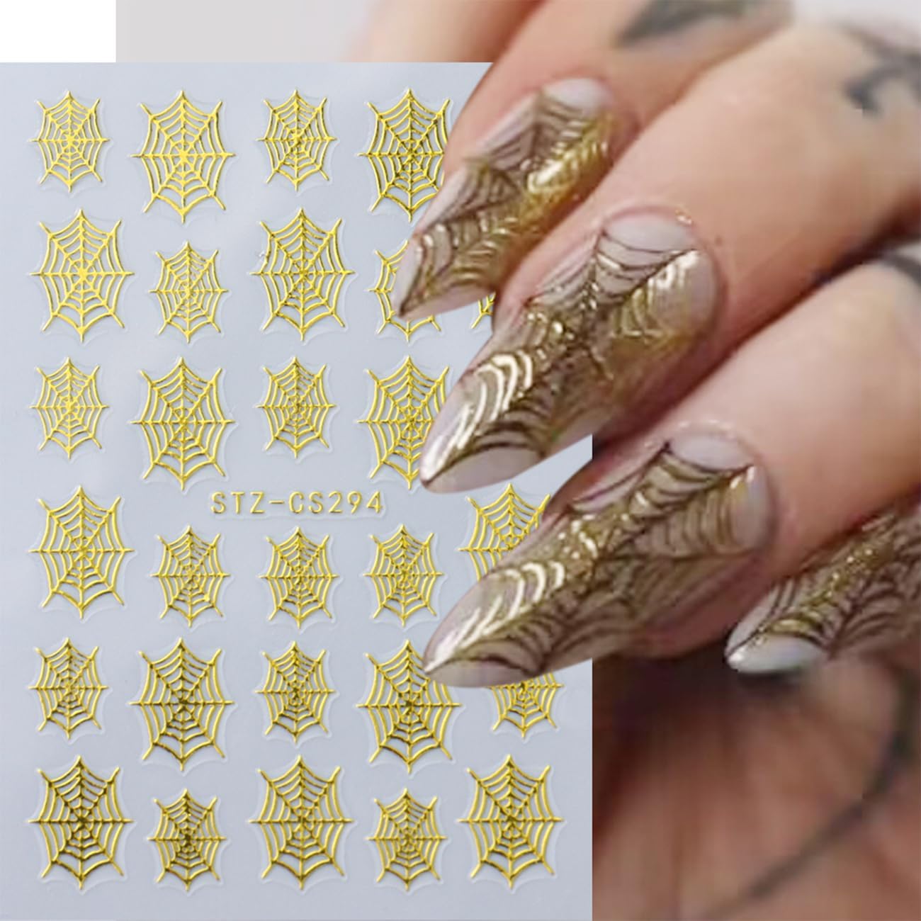 8 Sheets Spider Web Nail Sticker, Halloween for Nail Art Set - Halloween Nail Stickers Glitter Nail Spider Web Design Holographic 3D Self-Adhesive Slider Decals Manicure Art Decorations
