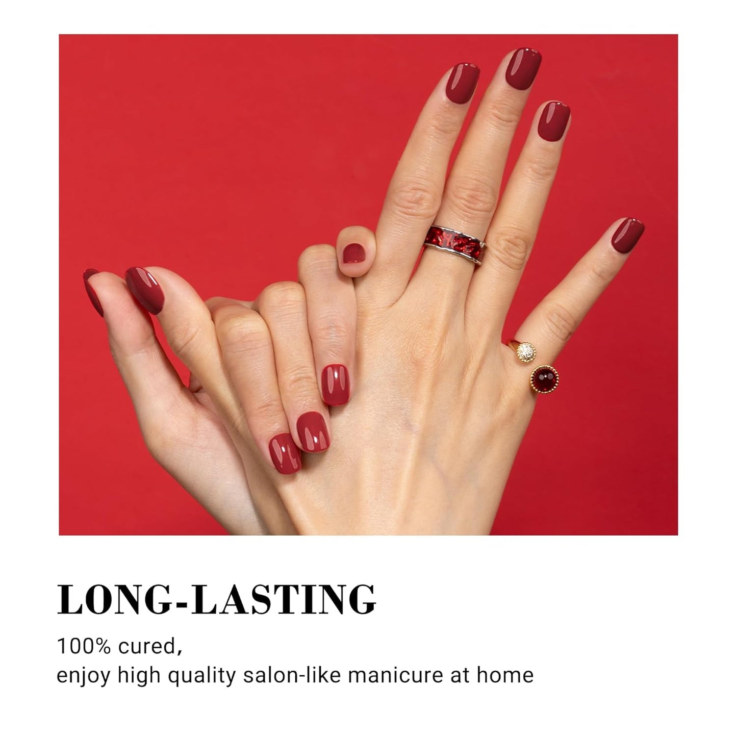 MelodySusie 30PCS Semi Cured Gel Nail Strips, Red, Gel Nail Stickers Work with Any Nail Lamps, Salon Quality, Long Lasting, Easy to Apply and Remove, Includes 2 Prep Pads, Nail File and Wooden Stick