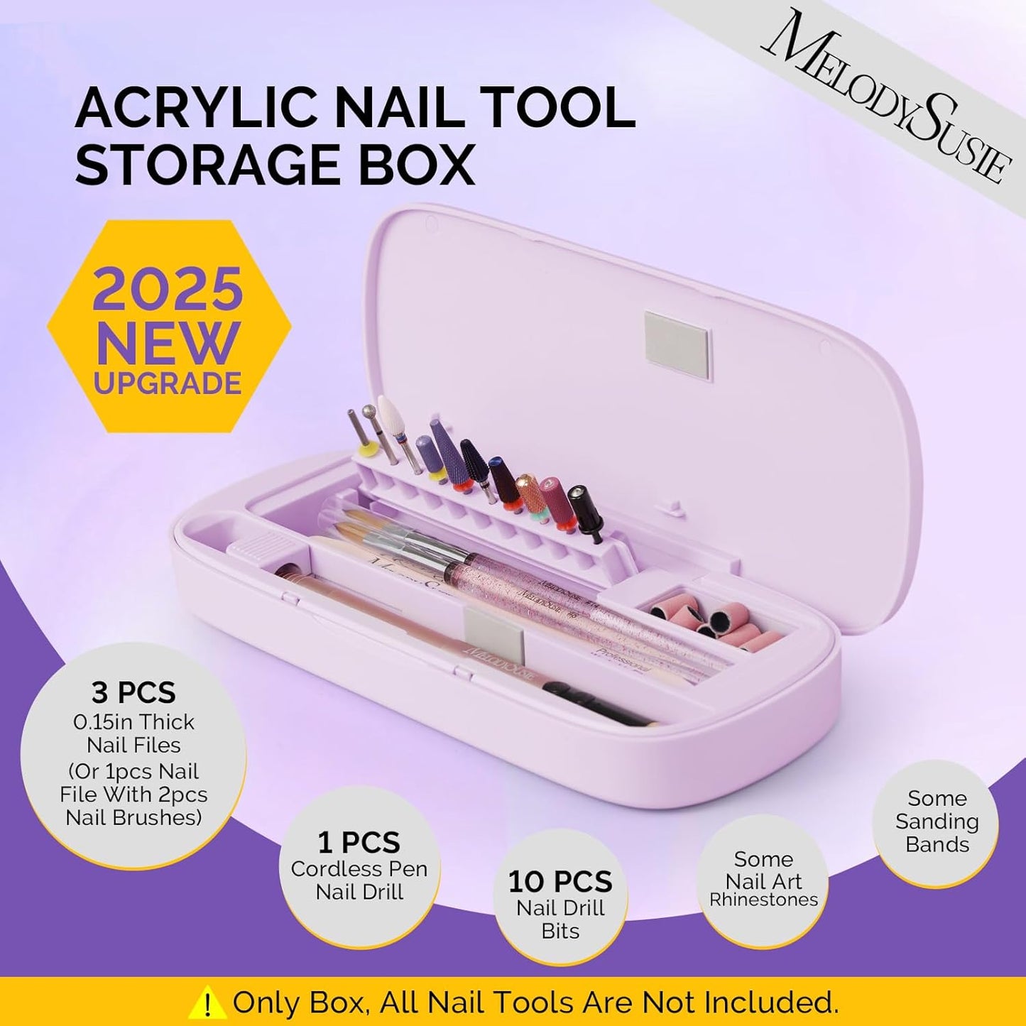 [2025 Upgraded]MelodySusie Acrylic Nail Tool Storage Box,Portable Dustproof Stand Displayer Holder Organizer Container Manicure Efile Accessories Nail Drill Kit Case,Travel Salon Home,Purple(Only Box)