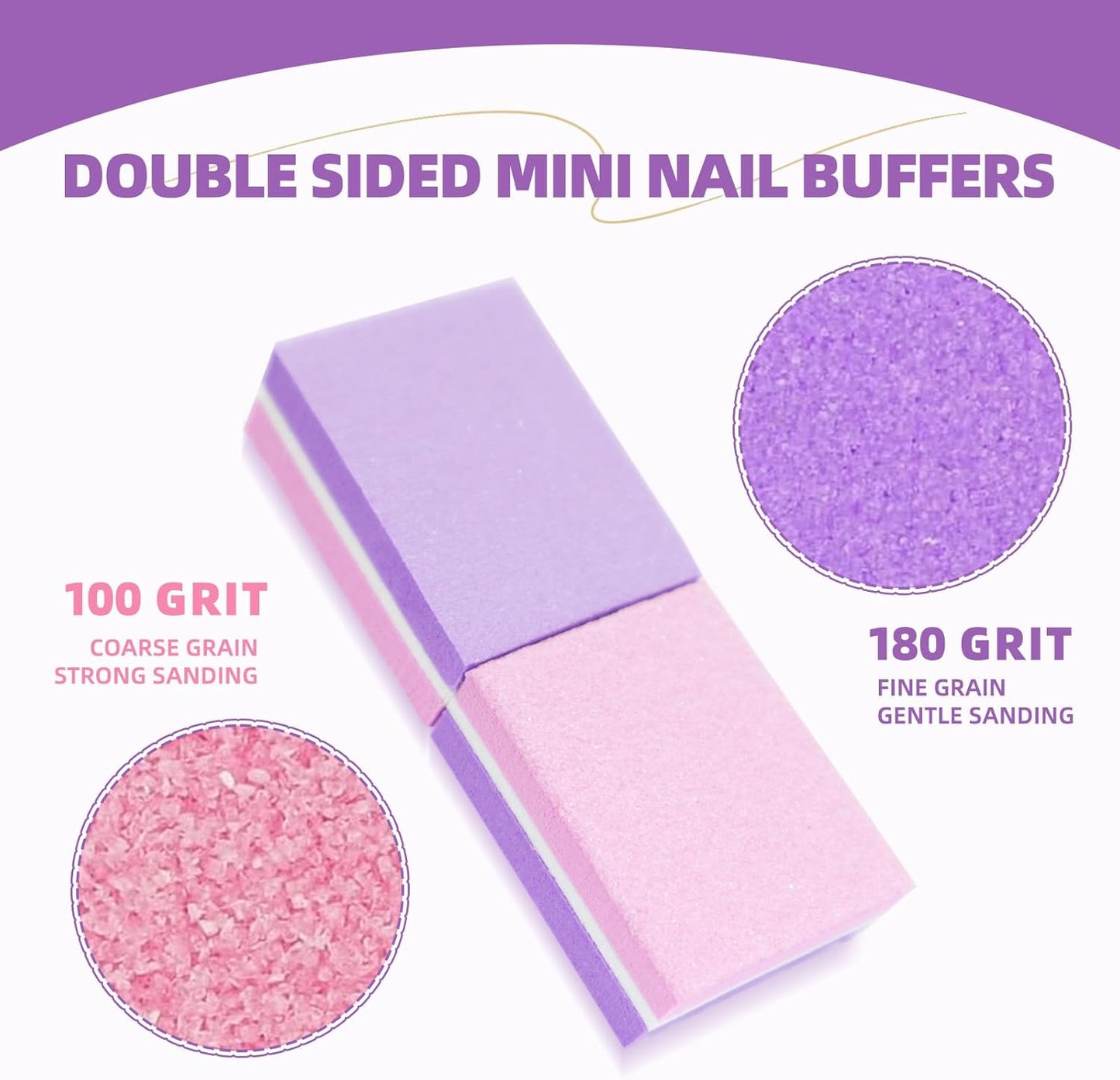 100 Pcs Nail Buffers, 100/180 Grit Mini Buffers for Nails, Nail Buffer Block Bulk, Double Sided Sponge Buffer Nail File for Processional Nail Salon (Pink & Purple)