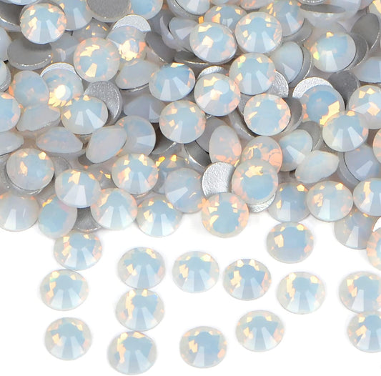 2880PCS Art Nail Rhinestones Non Hotfix Glue Fix Round Crystals Glass Flatback for DIY Jewelry Making with one Picking Pen (ss3 2880pcs, White Opal)