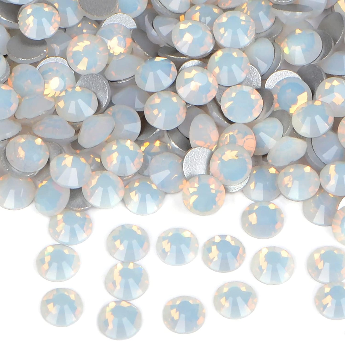 2880PCS Art Nail Rhinestones Non Hotfix Glue Fix Round Crystals Glass Flatback for DIY Jewelry Making with one Picking Pen (ss4 2880pcs, White Opal)