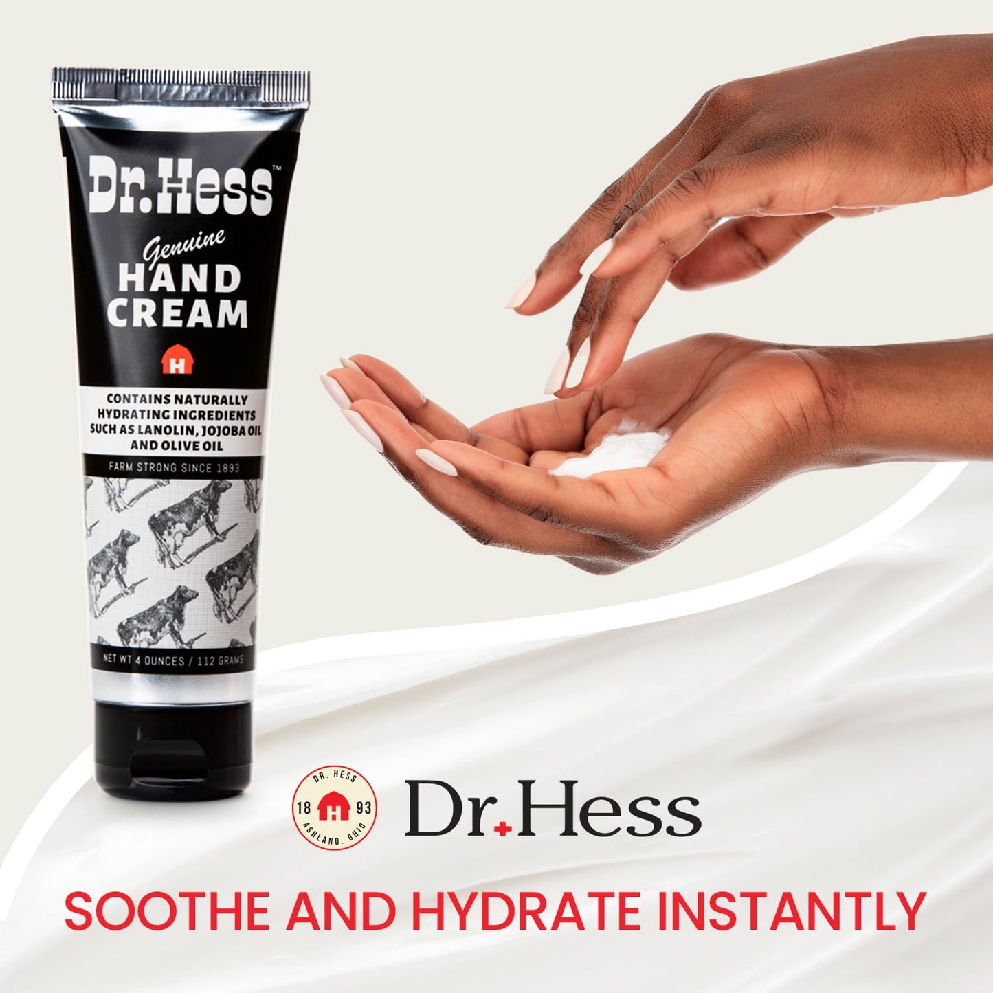 Dr. Hess Genuine Hand Cream, Nourishing lotion for Dry, Cracked Hands & Heels, Eczema Relief, with Lanolin, Beeswax, Olive Oil & Vitamin E, Cruelty-Free, Paraben & Sulfate-Free, 4 oz, 2 Pack