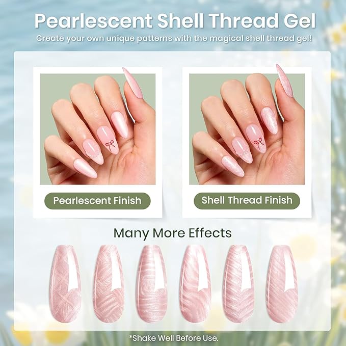 Beetles Pastel Gel Nail Polish - Spring Scenery By the Lake Soak Off UV LED Gel Polish, 6 Colors Pink Green Yellow Drawing Swirl Shell Thread Effect Nails DIY Manicure Gifts for Women