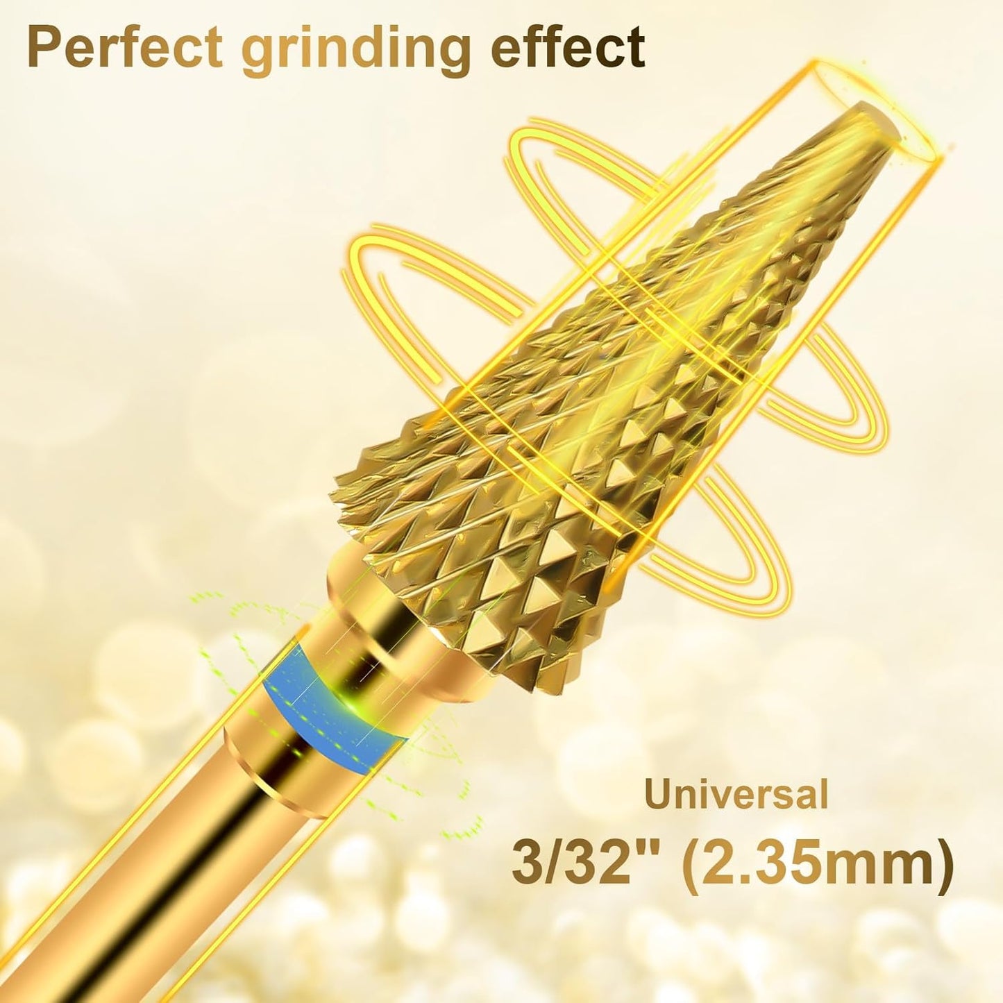 Diesisa 2 Pack Nail Drill Bits for Acrylic Nails, 3/32" Shank Drill Bits for Nails Professional Electric Nail Drill Bits for Home Salon/Fine+Medium Nail Bits - Nib-Gold