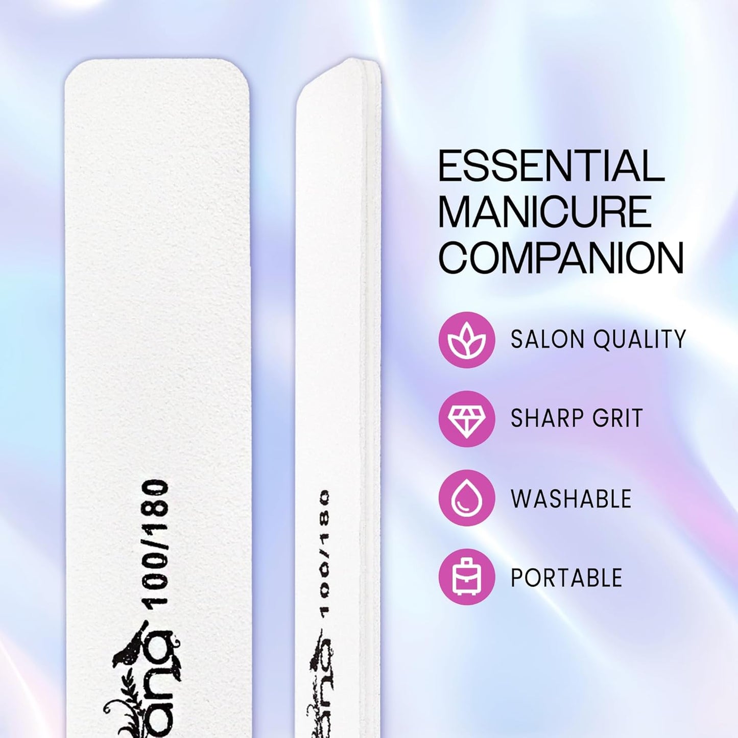 10PCS Jumbo Size PANA Professional Double Sided Nail Files - White, 100/180 Grit - Emery Board Nail Buffering File Manicure Pedicure Nail Polisher Washable