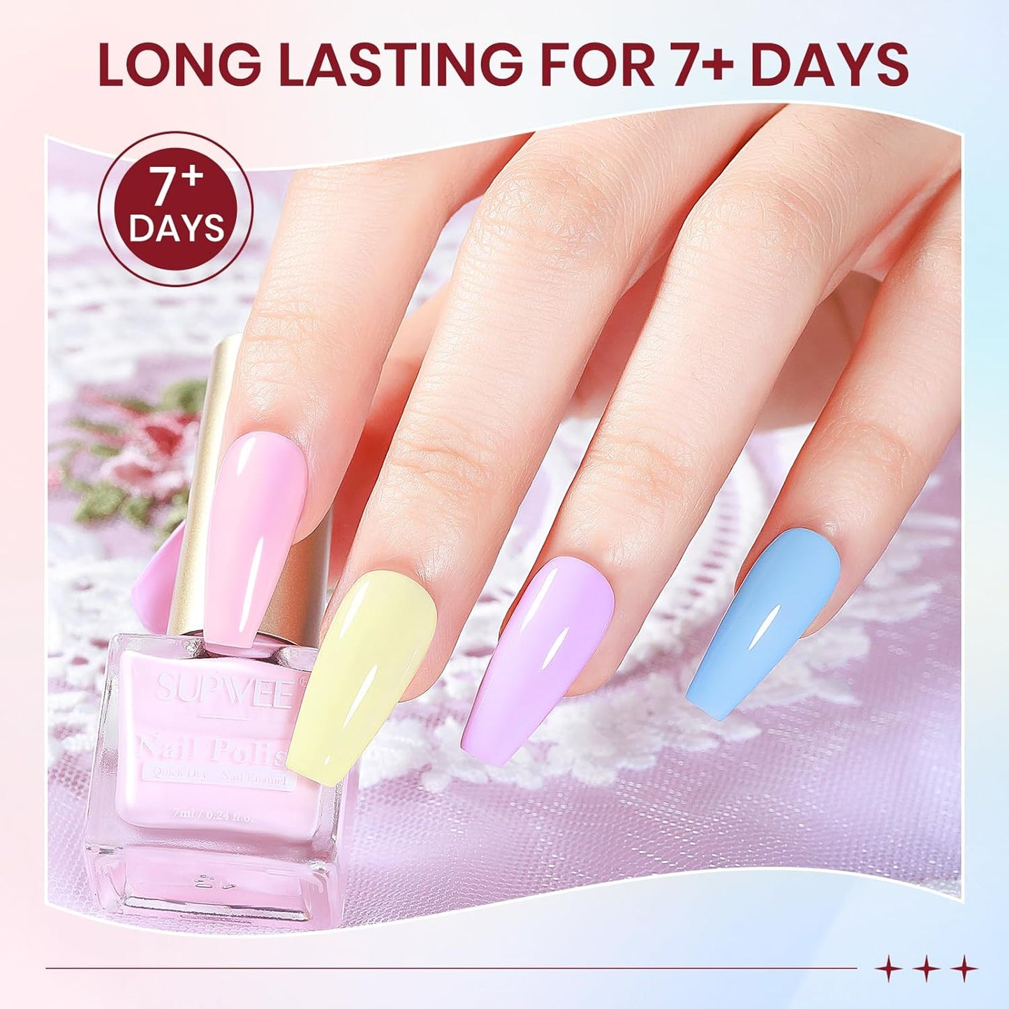 Pastel Nail Polish Set, Quick Dry Spring Summer Macaron Nail Polish Non Gel Air Fast Drying Fingernail Lacquer Natural Neutral Manicure DIY Salon Gift(Pink Yellow Purple Blue Green Colors)