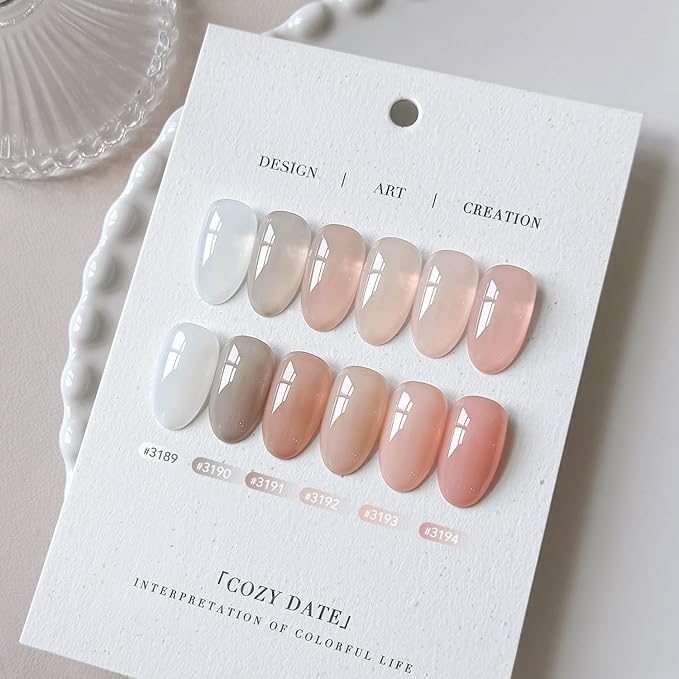 GAOY Jelly White Pink Gel Nail Polish Set, 6 Transparent Colors Sheer Nude Brown, Soak Off UV Light Cure Gel Polish Kit for Nail Art DIY at Home