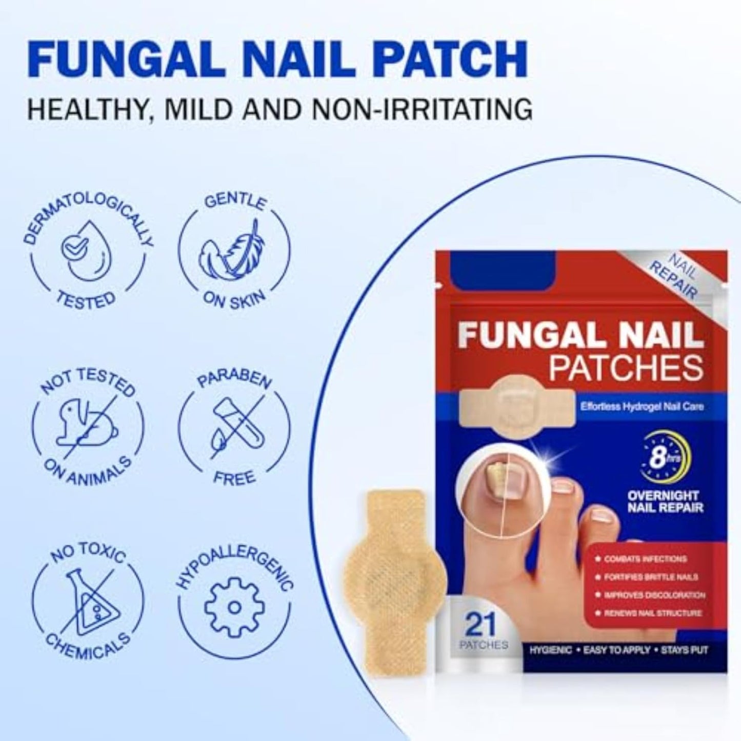 Fungal Nail Patches for Toenails, 42pcs/box Nail Health Care Patches, Overnight Toe Nail Treatments for Damaged Nails Foot Nails Repair and Care (2)