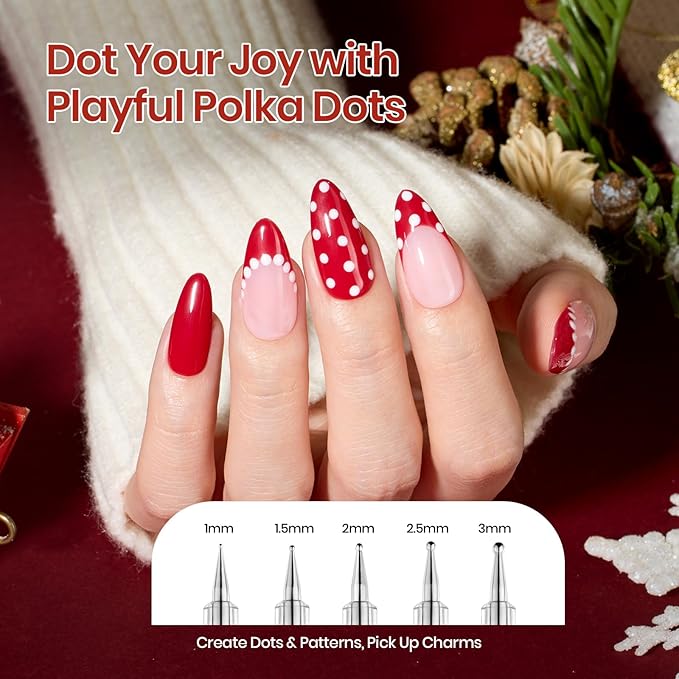 Beetles Christmas Nail Art Brushes 8pcs – Crystal Christmas Nail Art Tools 5pcs Double-ended Nails Dotting Tool, 3pcs Striping Liner Brushes for Nails with Charms and Stickers Manicure Design Tools