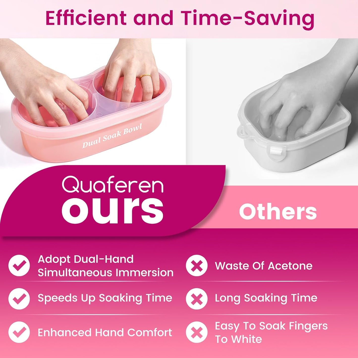 Dual Nail Soaking Bowl Acetone Proof: 2-in-1 Dip Powder Gel Nail Polish Remover Soak off Bowl for Women - Time-Saving Acrylic Nail Remover Kit for Home Salon (Big Size, Rose)