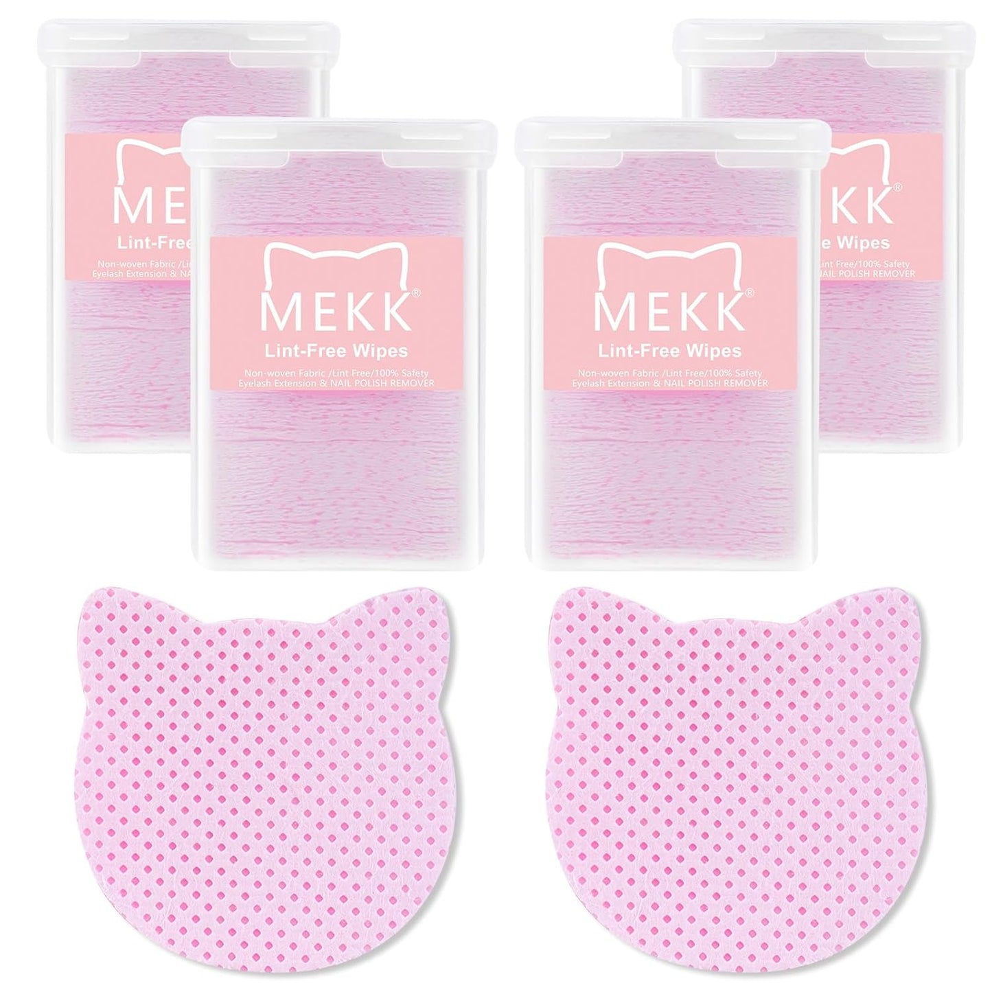 MEKK Lint Free Nail Wipes 800PCS Cat Shape - Super Absorbent Non-Woven Gel Nails Wipes for Nail Polish Remover and Eyelash Extension Glue, Convenient and Hygienic (Pink)