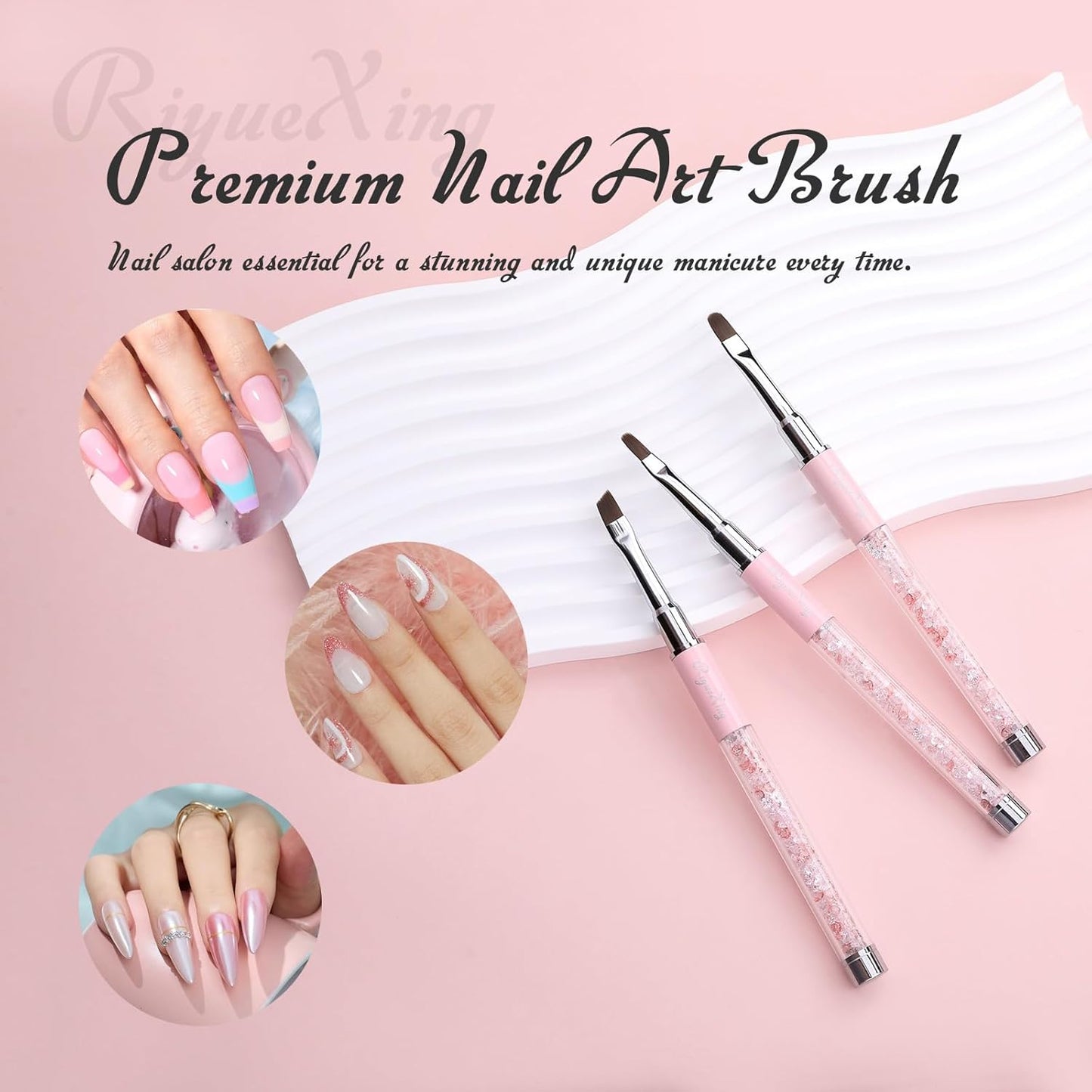 3PCS Nail Art Clean Up Brushes -Round/Angled Nail Brushes for Cleaning Polish Mistakes on the Cuticles, Brushes for Nail Art and Designs Painting DIY