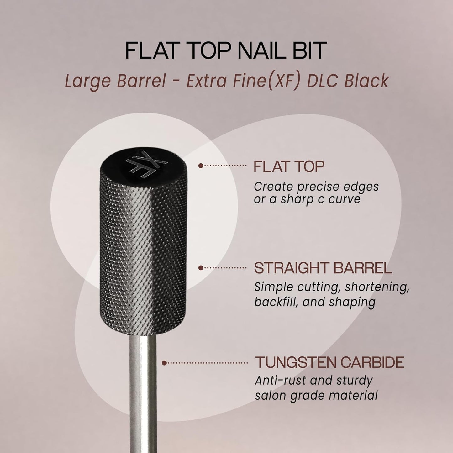 PANA Professional 3/32" Shank Size - Flat Top Large Barrel Carbide Bit - Nail Drill Bit for Dremel Machine (Silver, Gold, DLC Black) (Extra Fine, DLC Black)