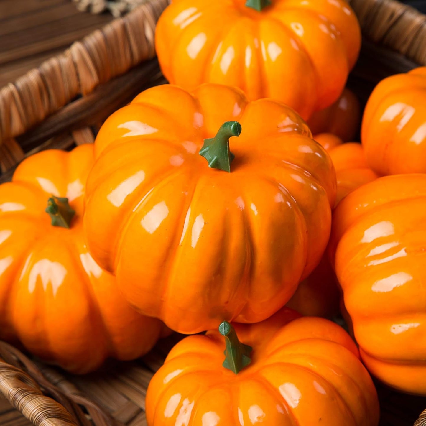 Ogrmar 12 Pack Artificial Assorted Pumpkins, Mini Fake Pumpkins Artificial Vegetables for Halloween,Harvest Thanksgiving Party Decor(Orange)