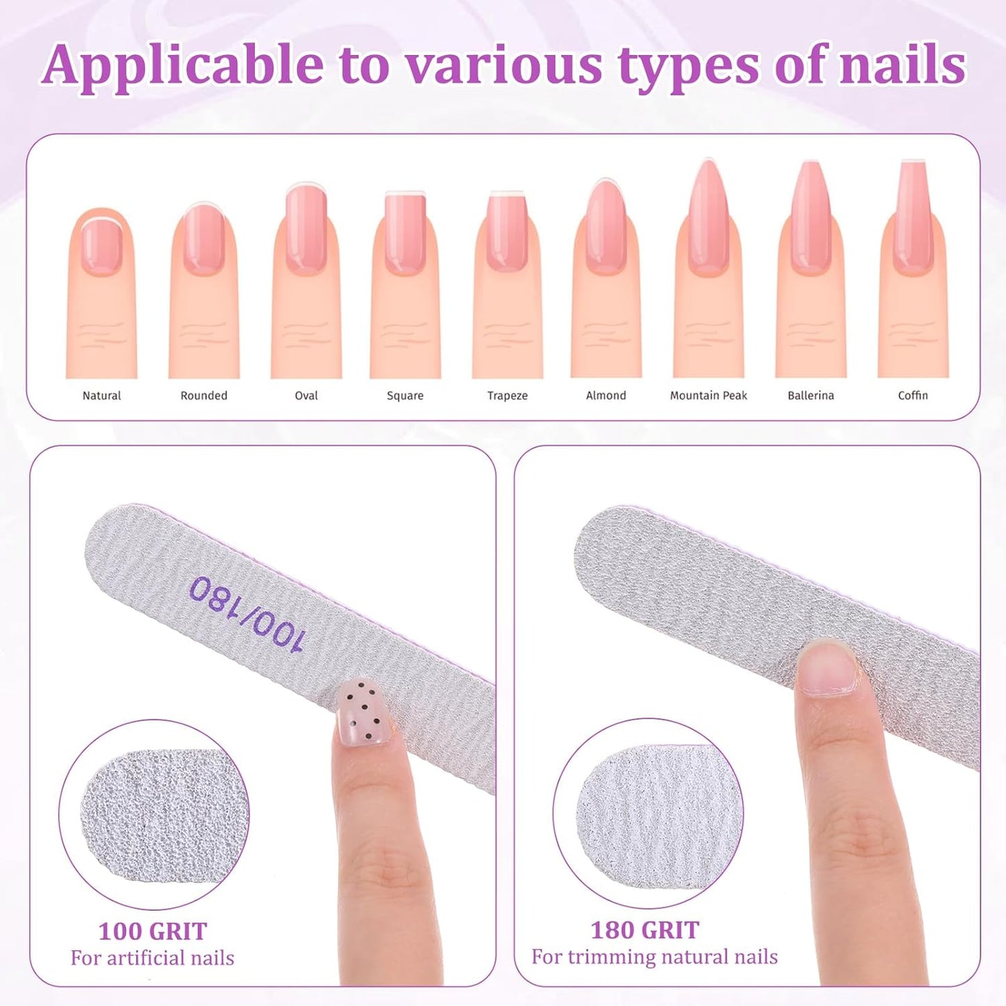 150 Pieces 100/180 Grit Nail Files, Double Sided Emery Boards Professional Washable Reusable Nail Buffers Manicure Tools Emery Board Nails Files for Natural Acrylic Nails, Home and Salon Use