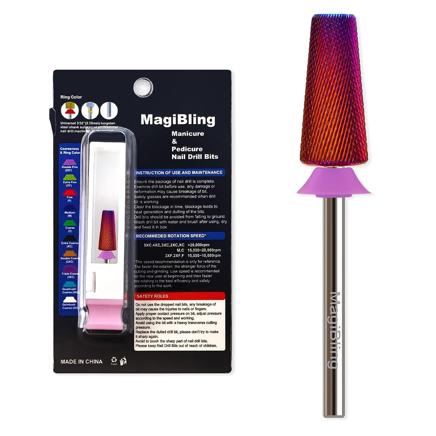Professional Nail Drill Bits for New Artists, Cross Cut 3/32'' Safety Tungsten Carbide Tapered Bit, Remove Gel Fast, Left & Right Hand Use, Manicure Cuticle Soft Hard Gel Polishing, Double Fine.