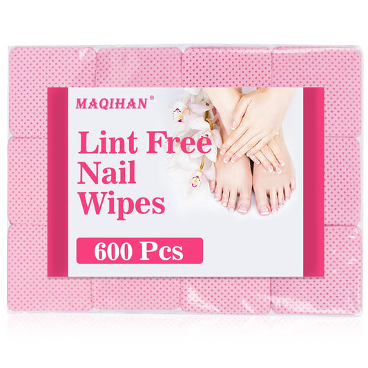 MAQIHAN 600 Lint Free Nail Wipes - Pink Nail Polish Remover Wipes Lint Free Nail Wipes Pads for Gel Nails No Lint Nail Glue Wipes Eyelash Extensions Toallitas Para Uñas Sin Pelusa Nail Supplies