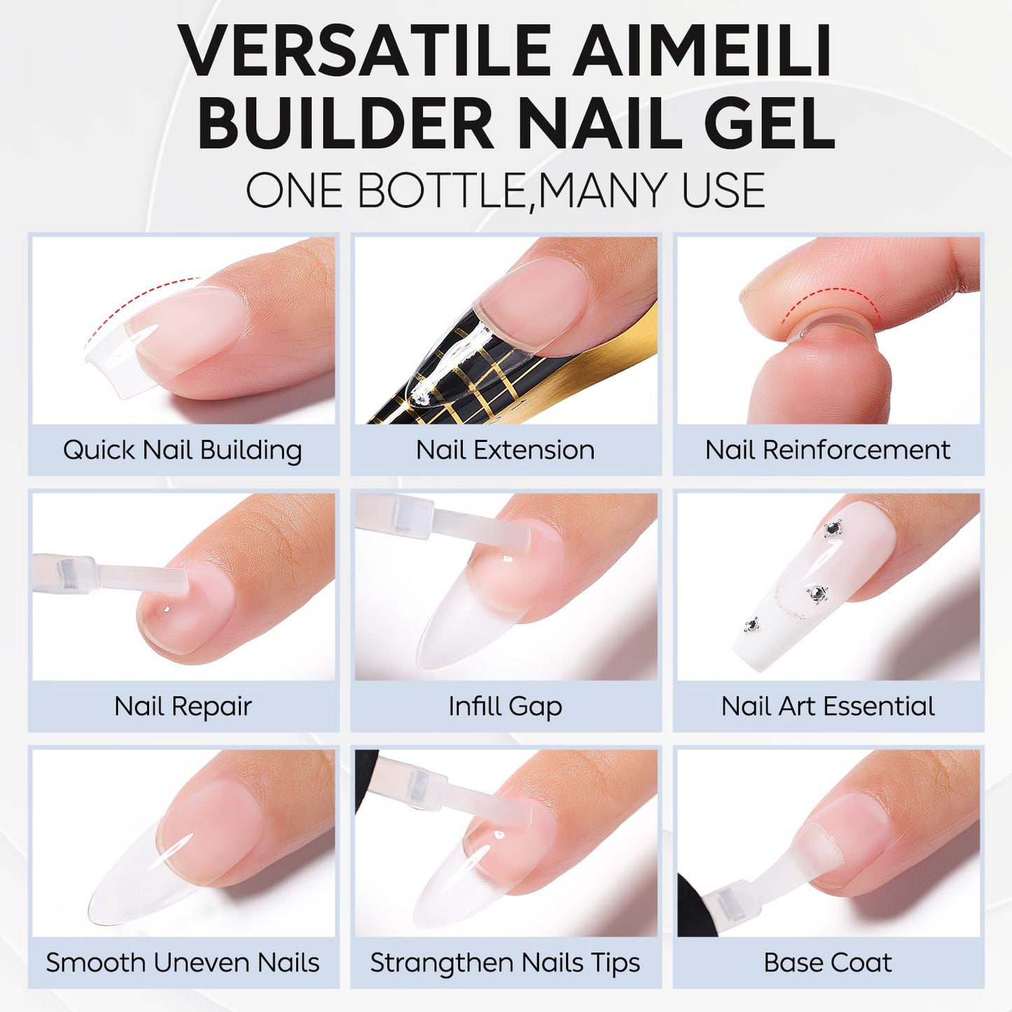 AIMEILI Builder Nail Gel, Hema Free, Cruelty Free, Vegan, Nail Strengthener Enhancement Building Rubber Base Coat for Manicure - BD1025