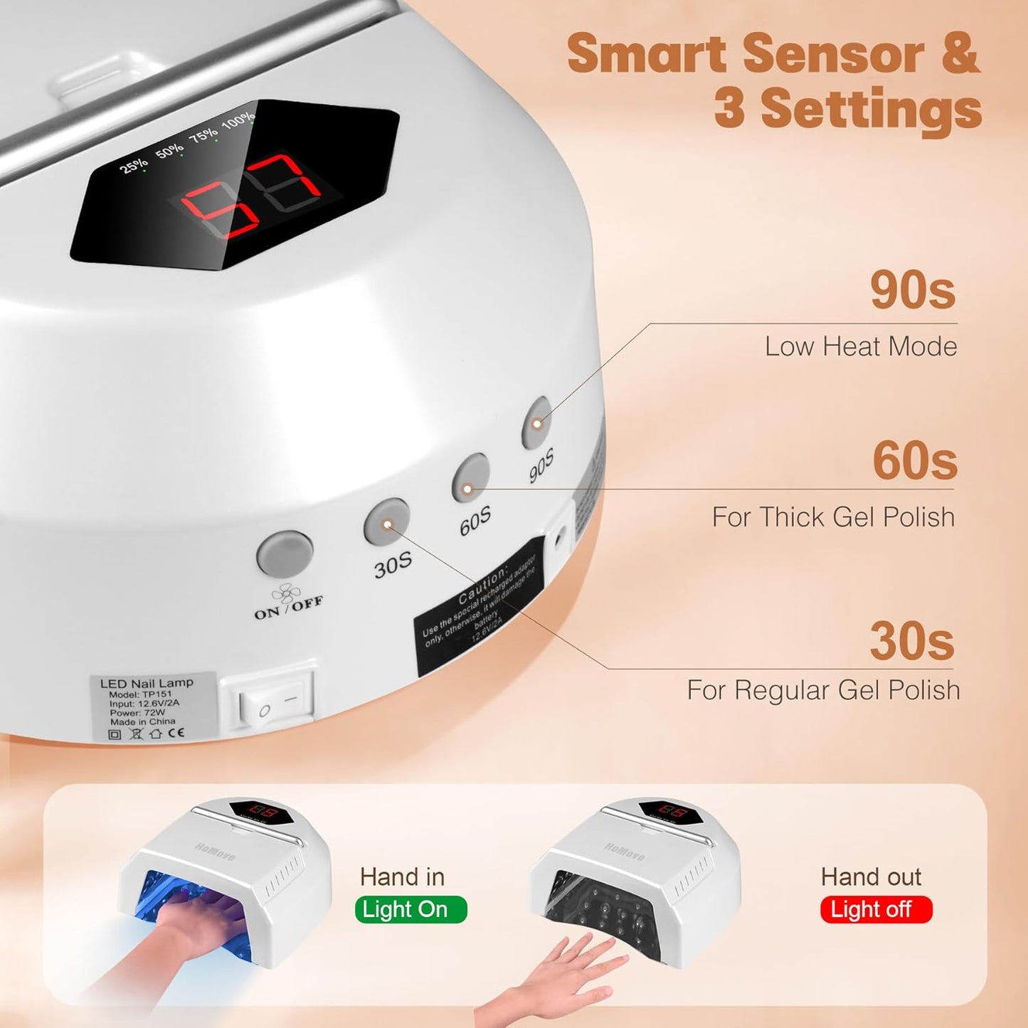 UV LED Nail Lamp Rechargebale, 72W Cordless Gel Nail Lamp with Fan Professional Nail Lamps for Gel Nails Nail Dryer with 45 Beads, Perfect for Salon Manicure, Pedicure, Home DIY Use (Pure White)