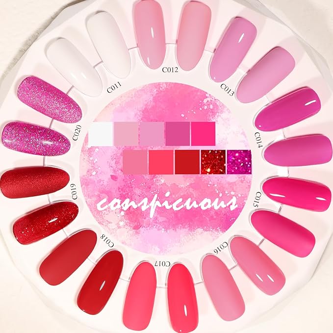 Pink Gel Nail Polish Set, Light/Hot Pink Cherry Blossom Strawberry All Seasons Soak Off Long Lasting Romantic 10 Colors Starter Kit DIY Home Gift for Girlfriend Woman Beginners
