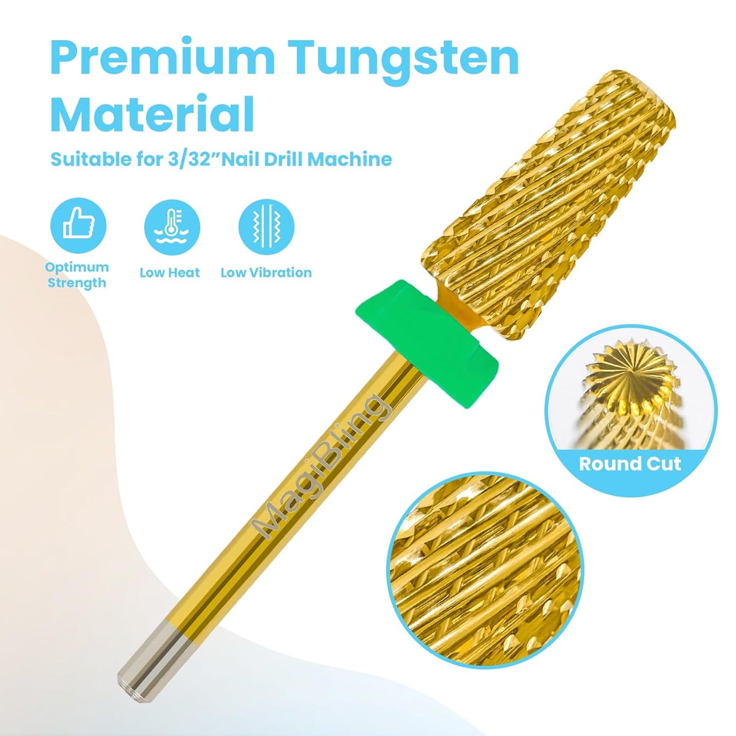 Nail Drill Bits 5 in 1 Tapered Barrel, 3/32'' Safety Tungsten Carbide Bits, Two-way Rotation, Suitable for Manicure Pedicure Cuticle Gel Polishing, Technicians Bits, Grit: Coarse.