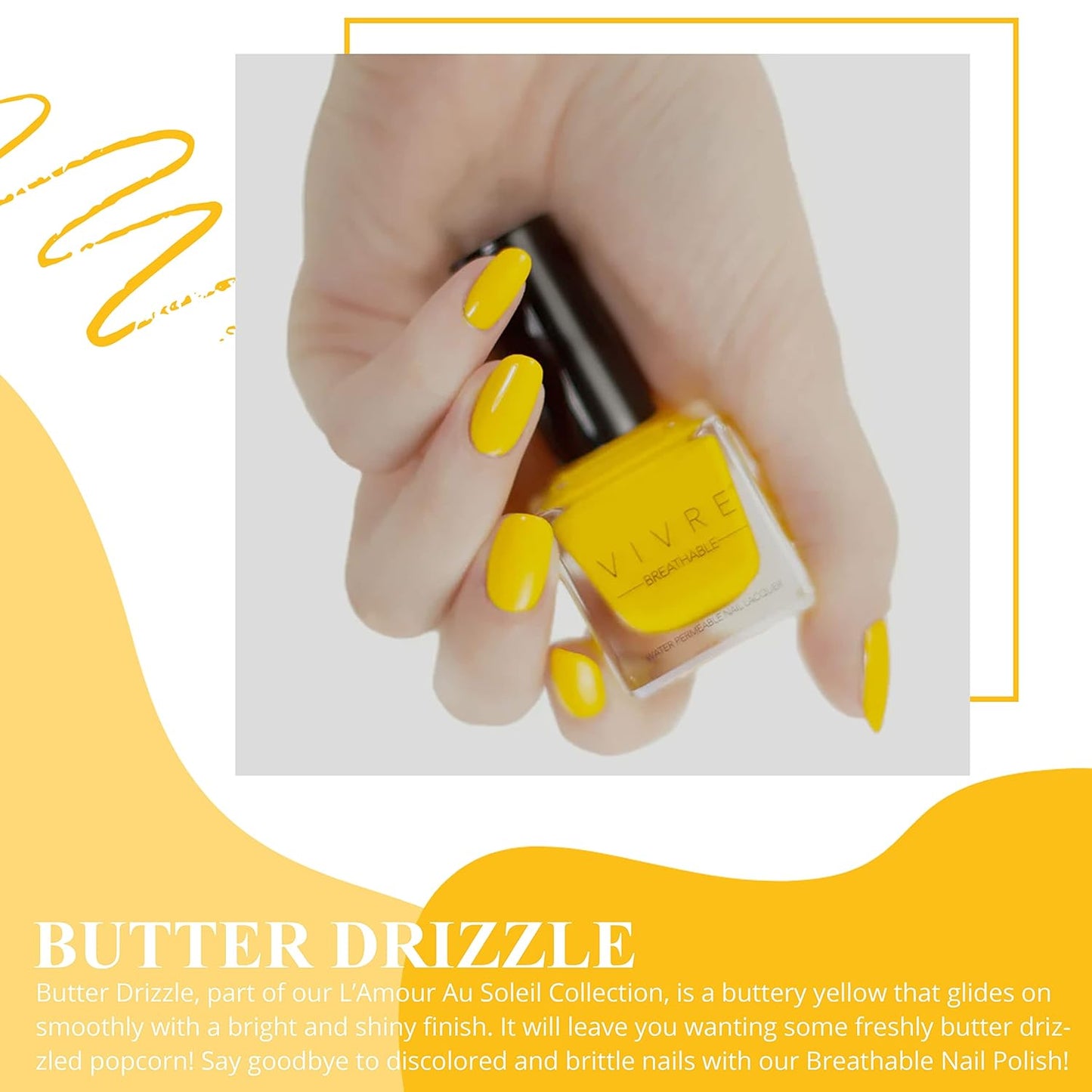 VIVRE Cosmetics Nail Polish - Quick Dry, Shiny, Halal for Girls, Vegan, Non-Toxic for Women, Long Lasting, Certified Breathable and Water Permeable - Butter Drizzle