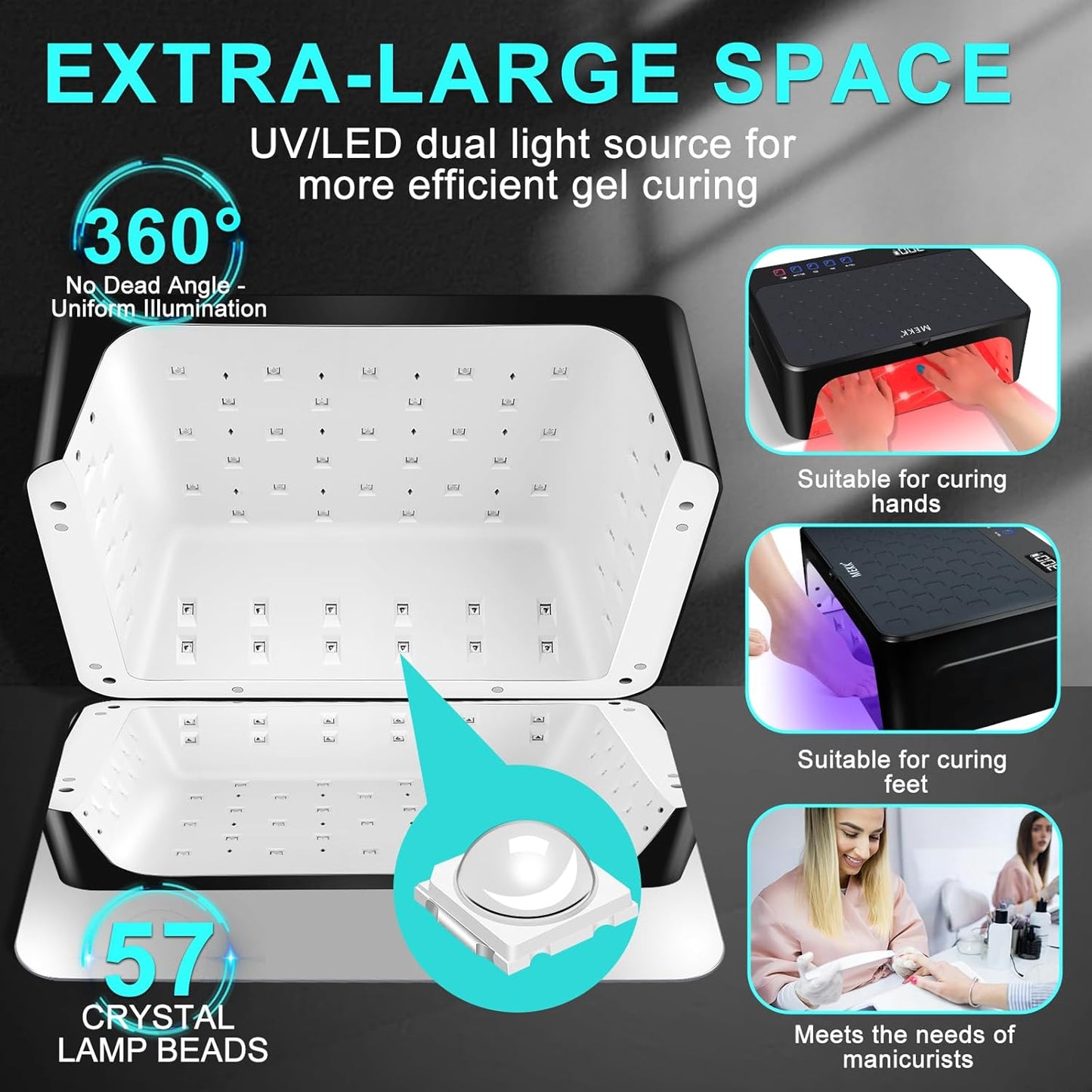 MEKK UV LED Nail Lamp - Luxury Cordless UV Light for Gel Nails with Red Light Skincare,4+2 Timer Modes,Two-Hand Design,Professional Nail Lamp for Salon & Home-Black